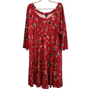 Torrid 4X Studio Luxe Ponte Babydoll Dress in Red Tattoo Print Rockabilly Retro